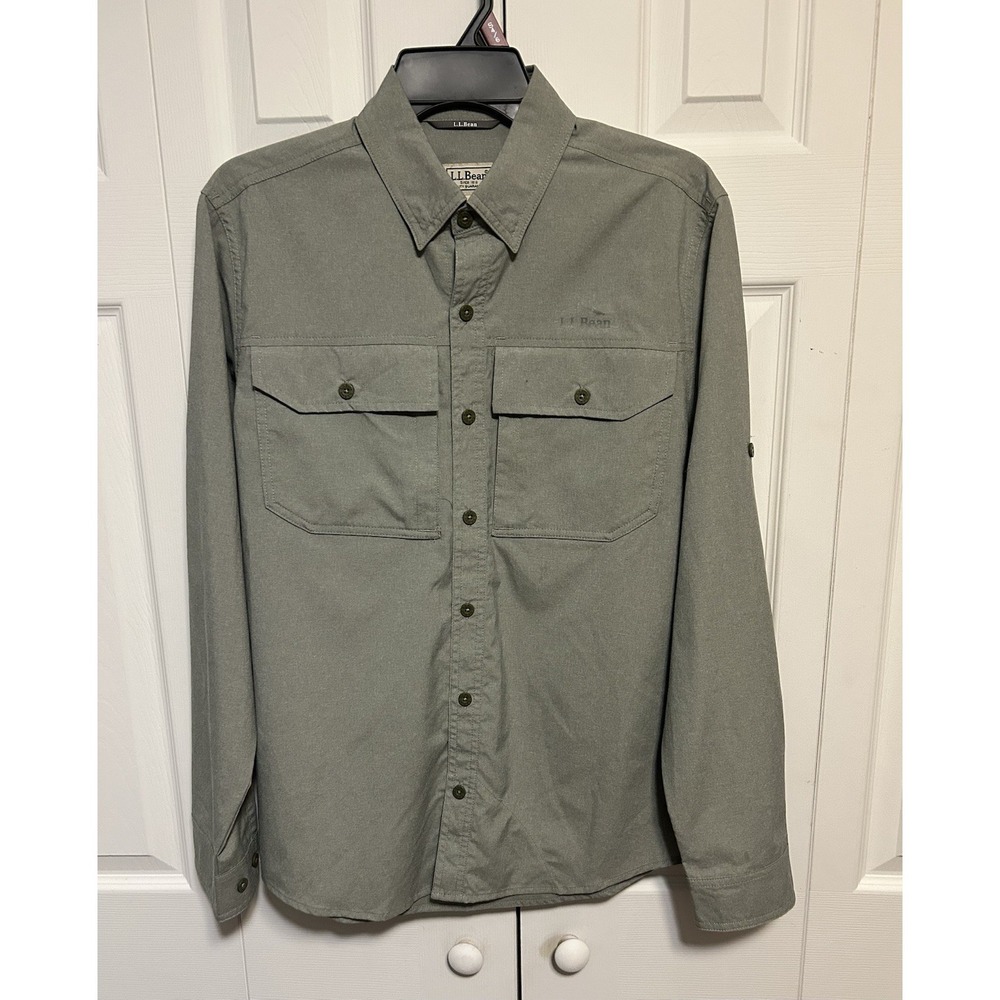 LL Bean Sunwashed Canvas Shirt, Long Sleeve Button Up, Sage Green, Size Small